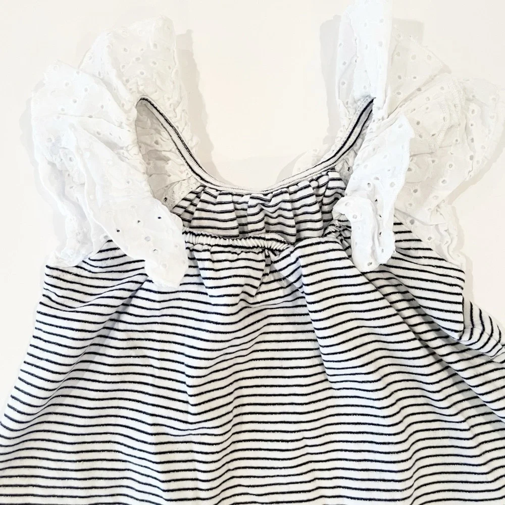 Gap 2T striped ruffled eyelet collar top